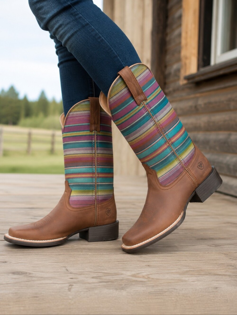 Ariat Heartland Round Up Wide Square Toe Western Boot - Serape Brown